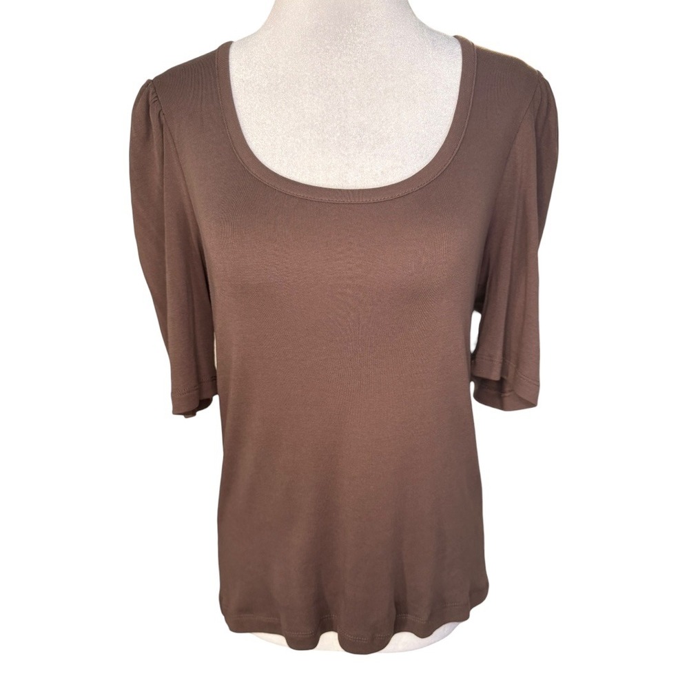 Madewell Brown Puff Sleeve Scoop Neck Knit Top Size Medium NWT